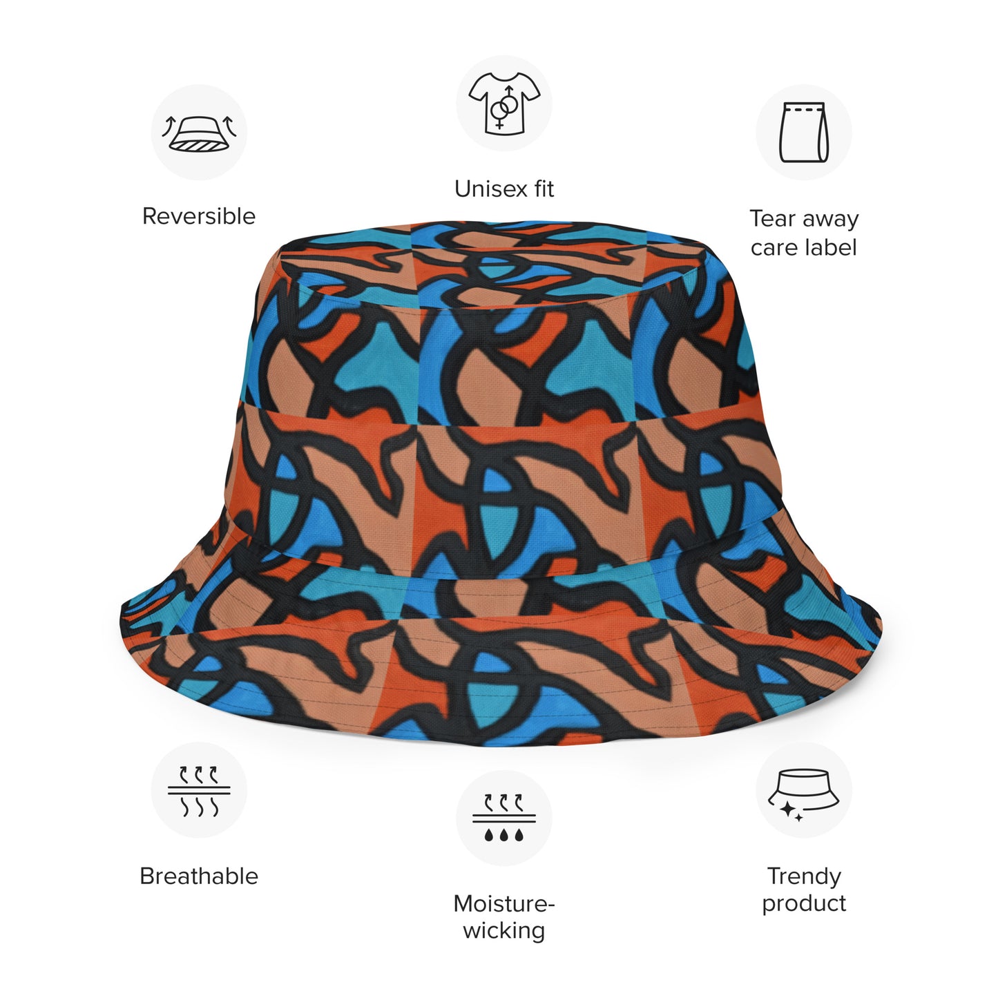 Reversible Orange Pieces bucket hat