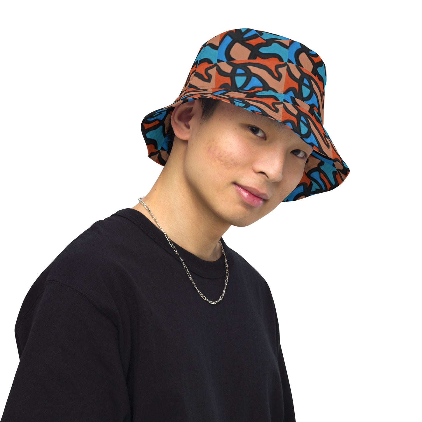 Reversible Orange Pieces bucket hat