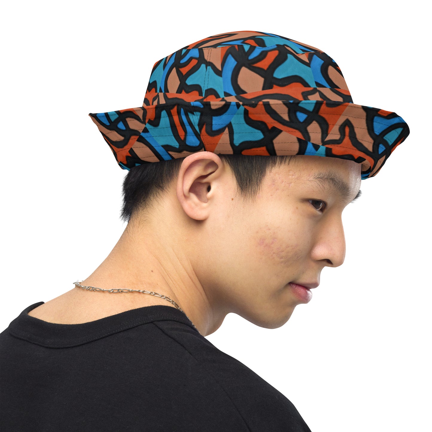 Reversible Orange Pieces bucket hat